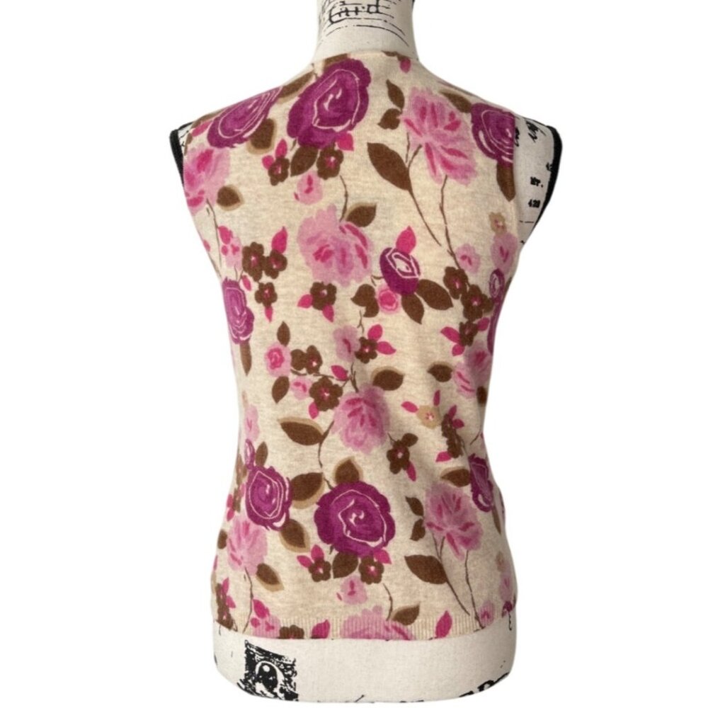 Ann Taylor Loft Floral Lambswool & Angora Sleeveless Sweater Beige Pink Size S - Picture 3 of 7